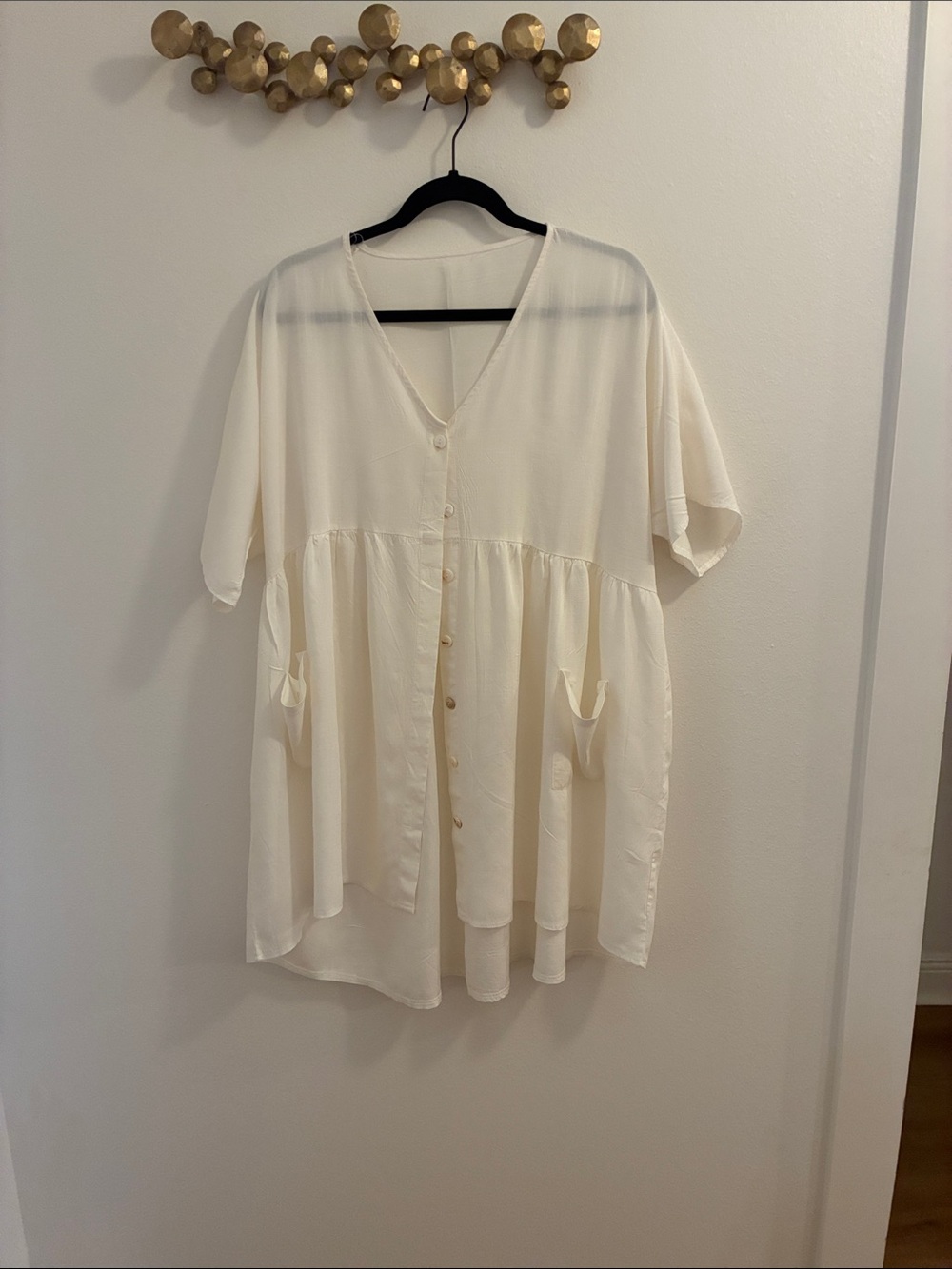 Cream Button-Front V-Neck Women’s Bathing Suit Cover